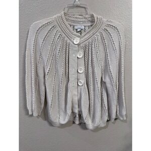 Charter Club Petite Beige Knit Button Front 3/4 Sleeve Cardigan Sweater‎